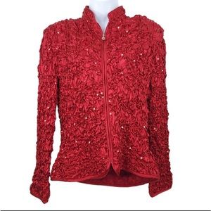 MSK Red Sequin Pucker Jacket